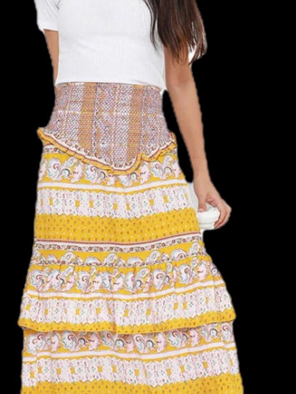 Myra Bag Yellow Paisley Tiered Maxi Skirt